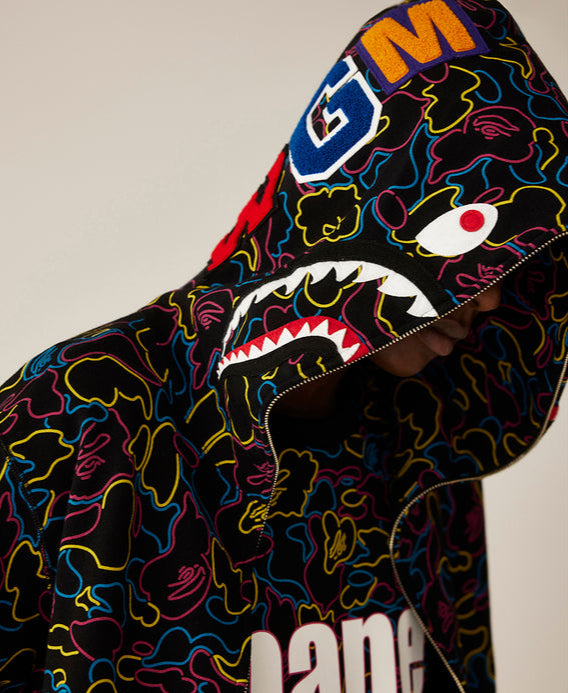 BAPE NEON CAMO SHARK FULL ZIP HOODIE
