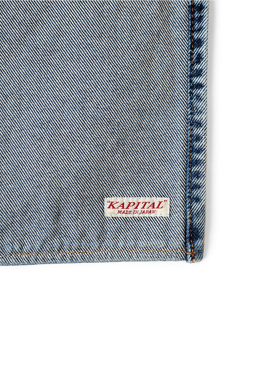 Kapital 13oz Denim Damaged Short Apron (Denim Repairs Print)