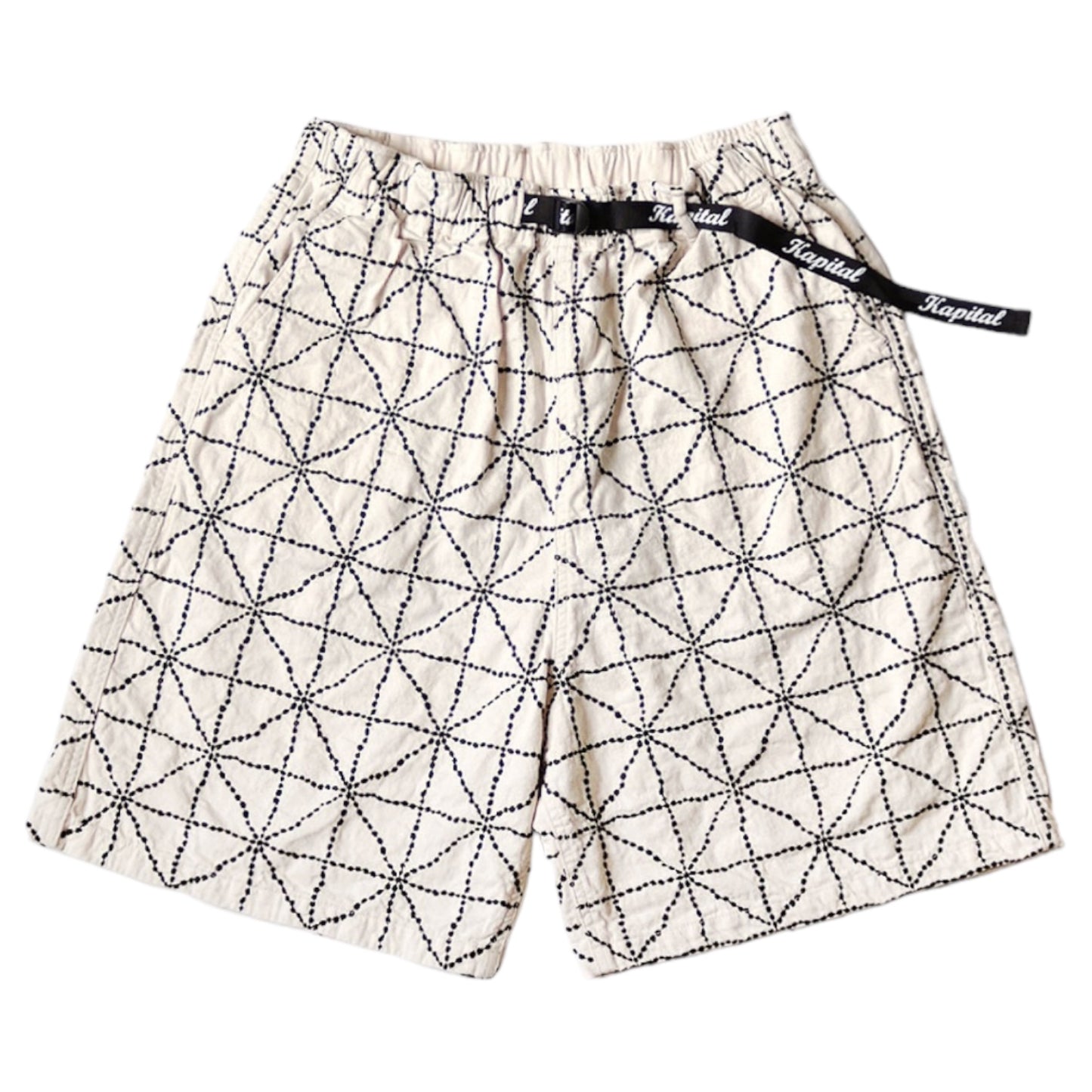 Kapital 8oz Color Denim FOLK-DOJO Embroidered Easy Shorts