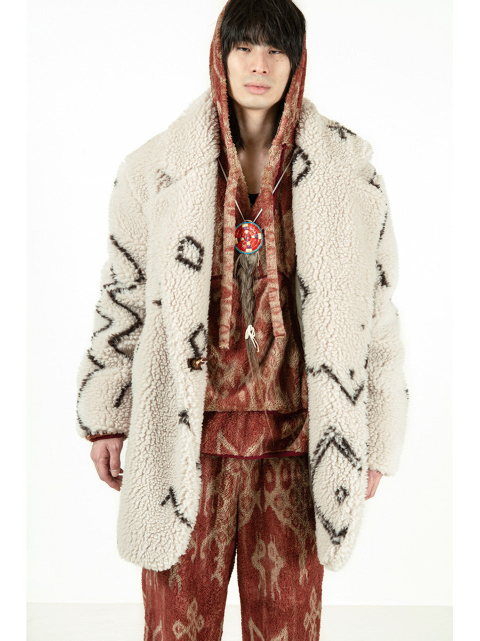 Kapital Beni Ourain Pattern Boa Fleece Pea Coat