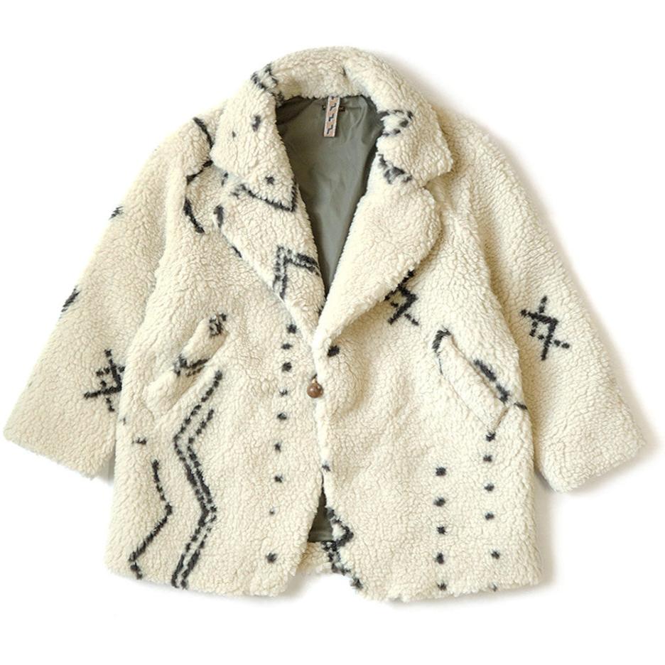 Kapital Beni Ourain Pattern Boa Fleece Pea Coat
