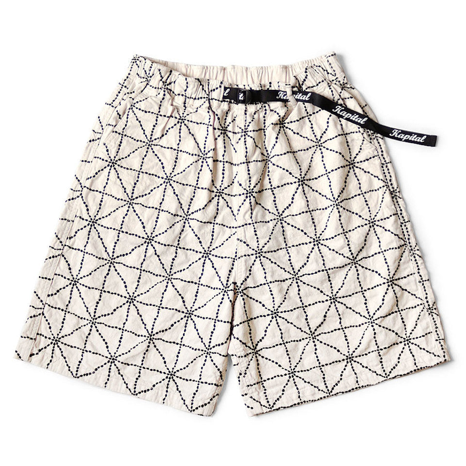 Kapital 8oz Color Denim Folk-Dojo Embroidered Easy Shorts