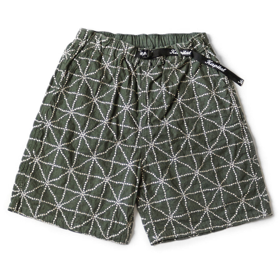 Kapital 8oz Color Denim Folk-Dojo Embroidered Easy Shorts