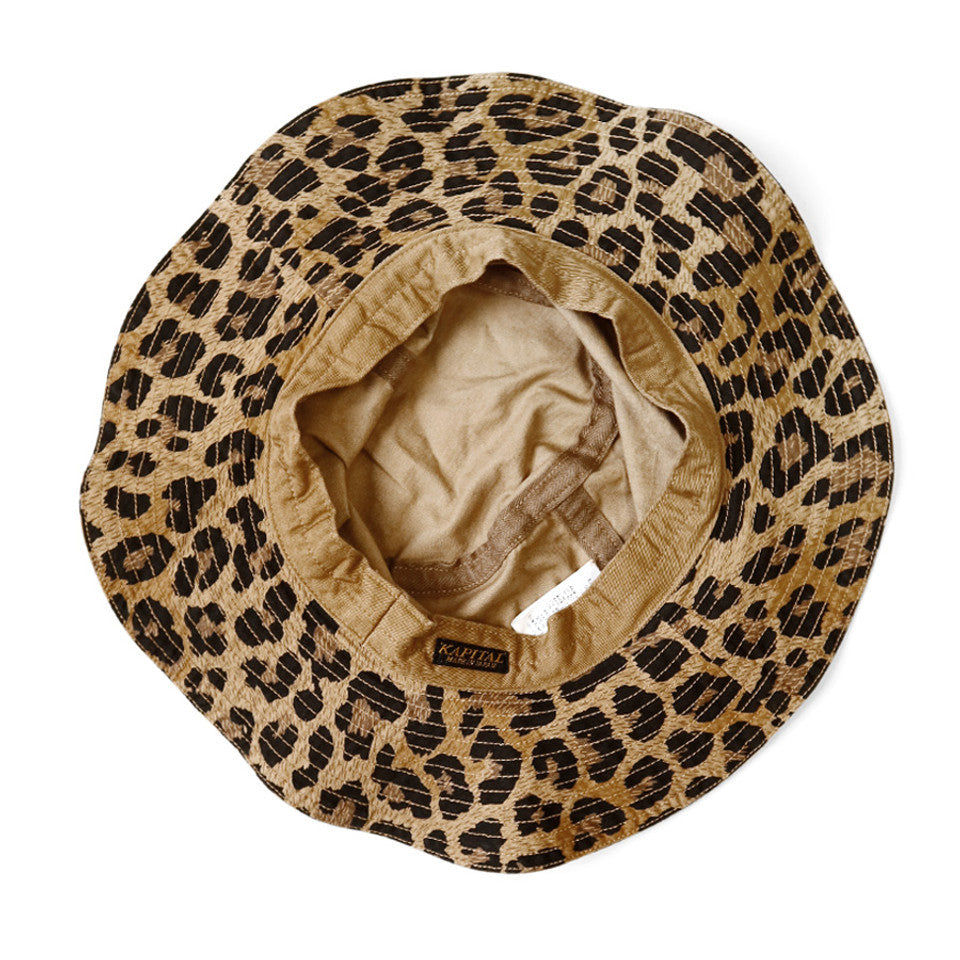 Kapital Cotton Herringbone Leopard Pattern Bucket Tulip Hat