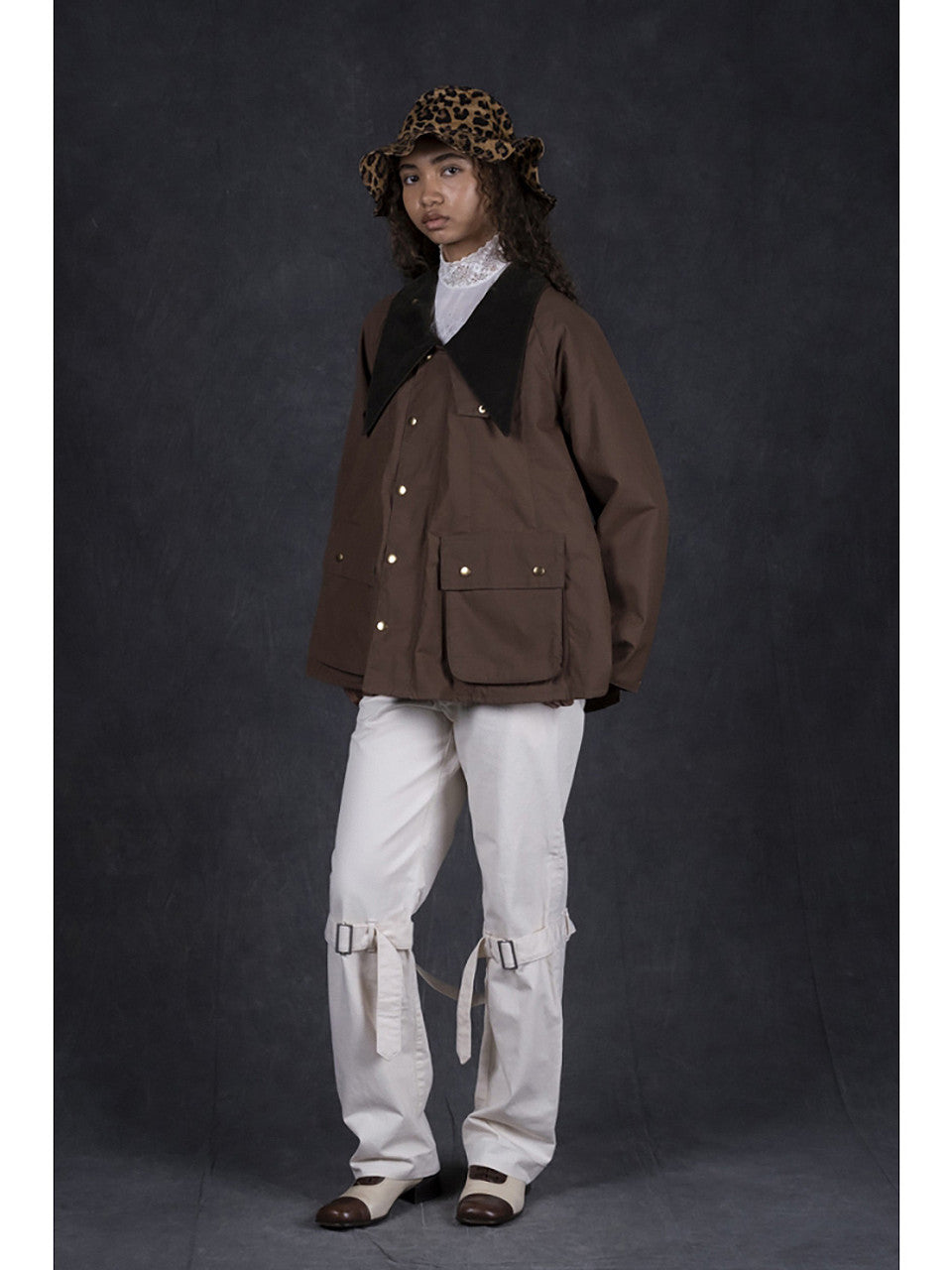 Kapital Cotton Herringbone Leopard Pattern Bucket Tulip Hat