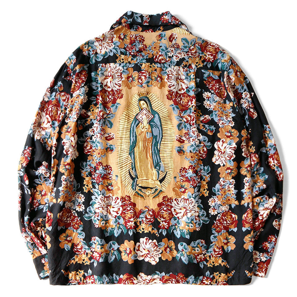 Kapital Silk Rayon Champetre Maria Pattern Drizzler Open Collar Shirt (Long Sleeves)