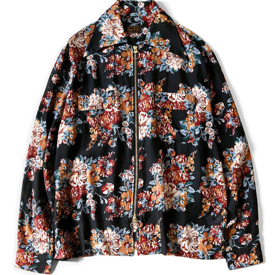 Kapital Silk Rayon Champetre Maria Pattern Drizzler Open Collar Shirt (Long Sleeves)