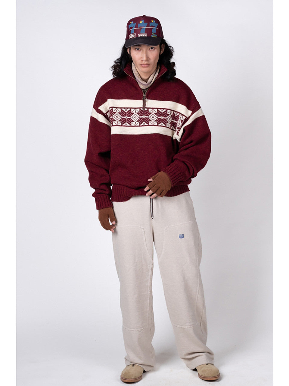 Kapital 5G Wool Snow Pattern Half Zip Sweater