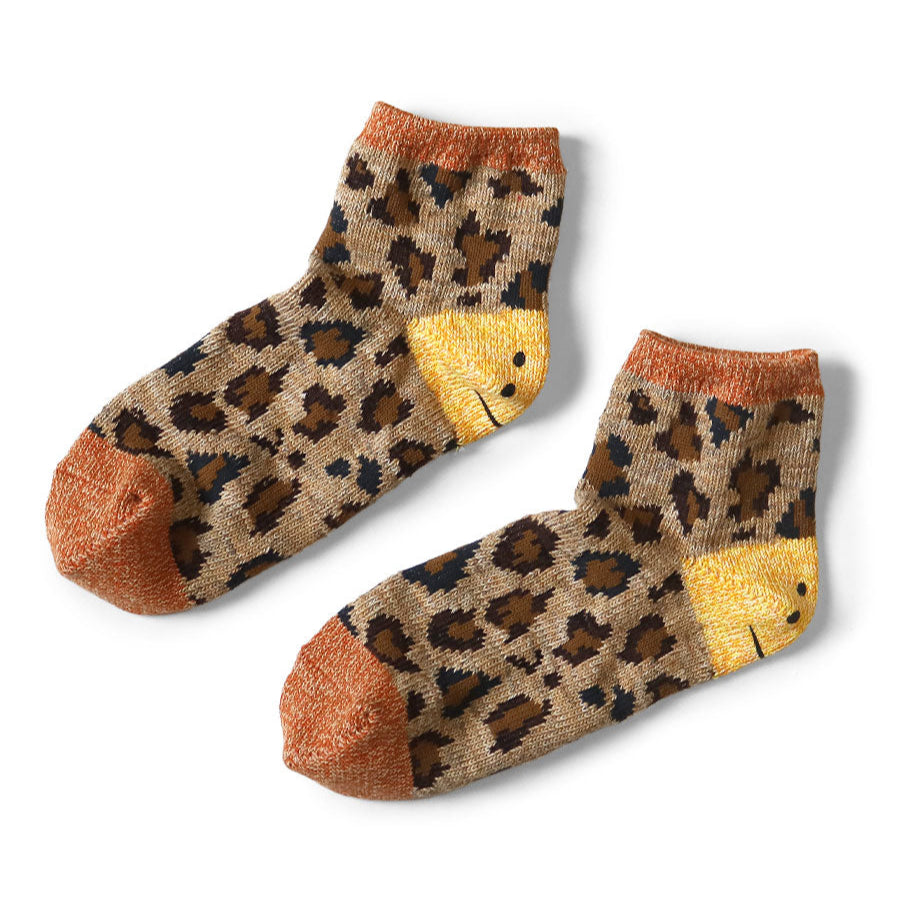 Kapital 84 Rainbowy Happy Heel Leopard Ankle Socks