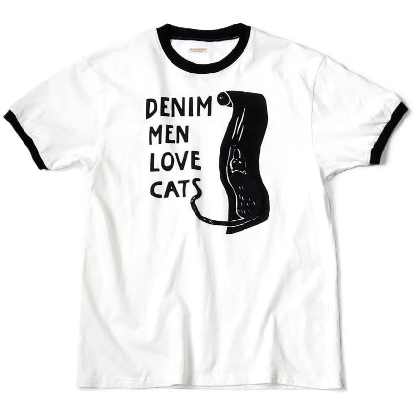 Kapital Jersey Ringer Tee (Denim Men Love Cats Scratch Print)