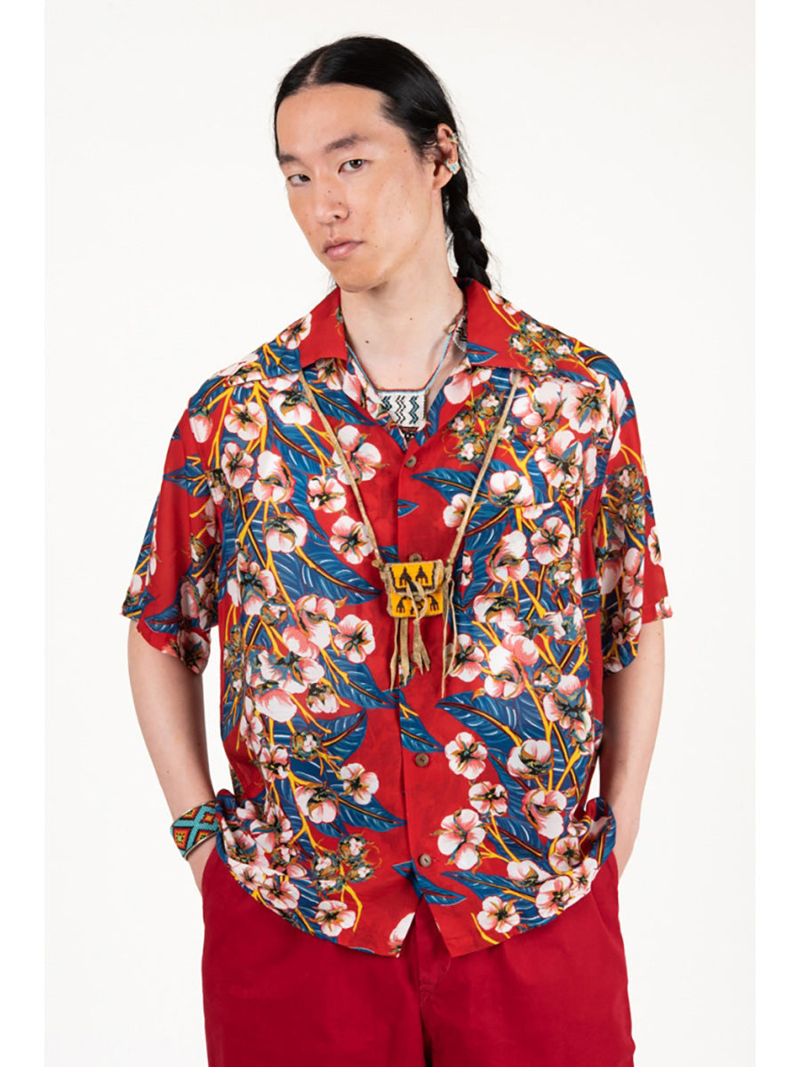 Kapital Silk Rayon Cotton Flower Pattern Wrangle Collar Aloha Shirt