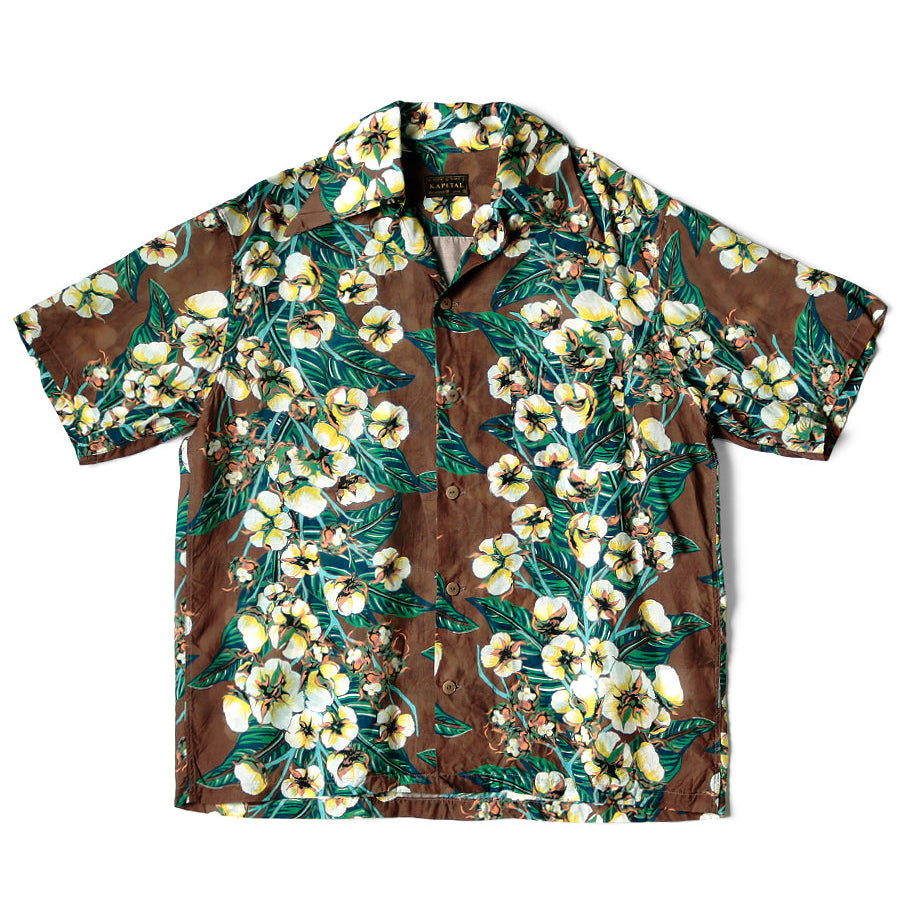 Kapital Silk Rayon Cotton Flower Pattern Wrangle Collar Aloha Shirt