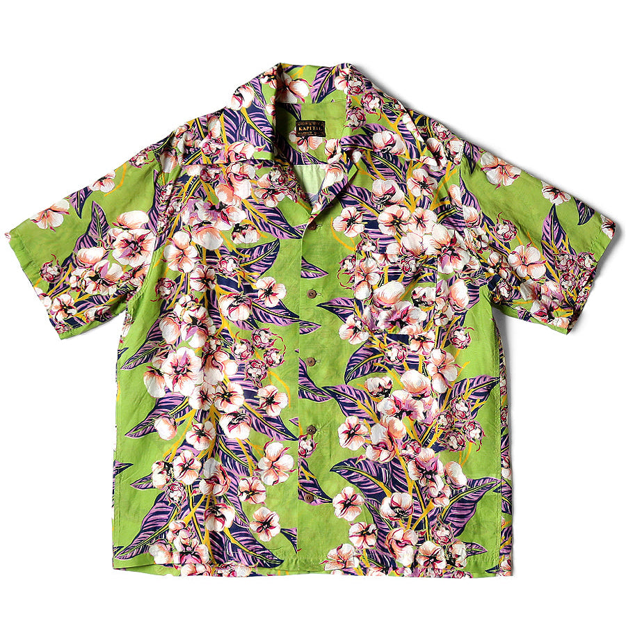 Kapital Silk Rayon Cotton Flower Pattern Wrangle Collar Aloha Shirt