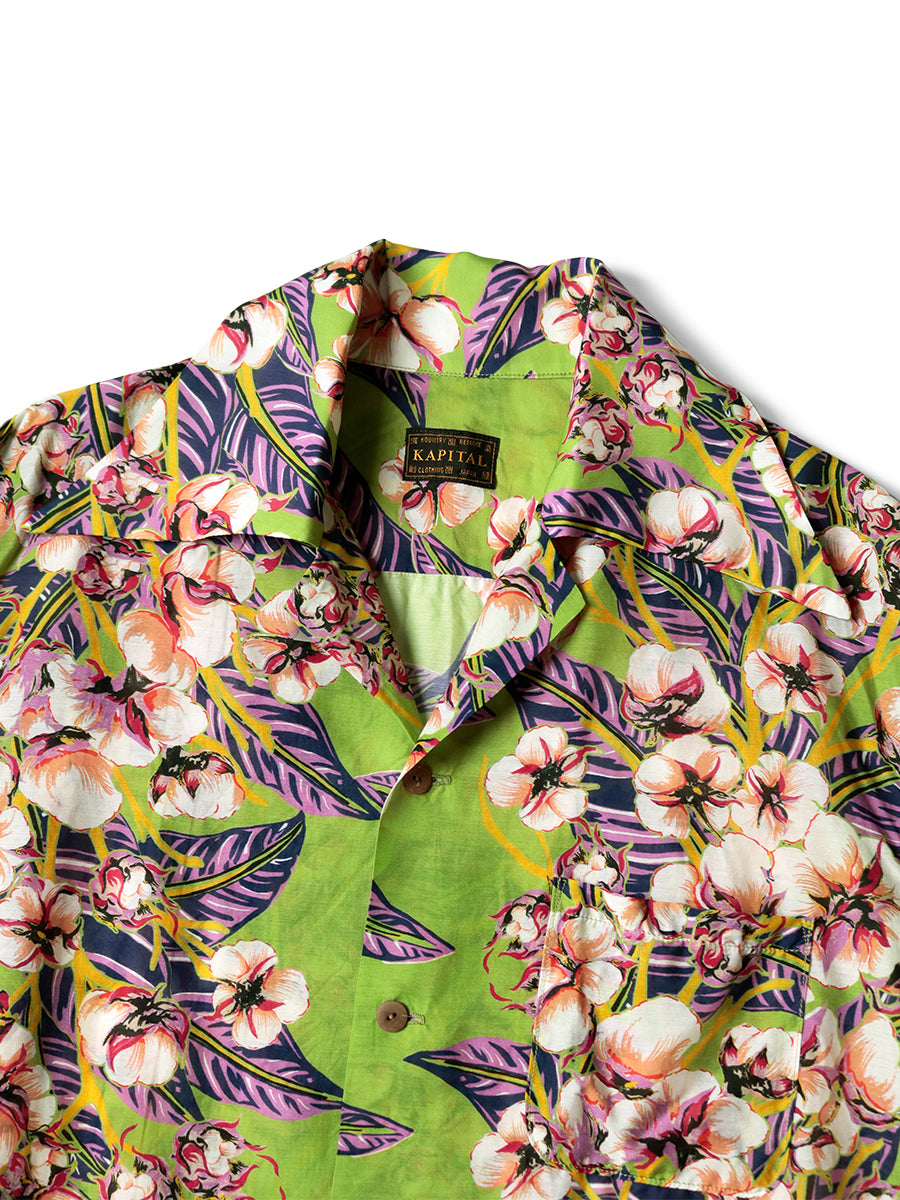 Kapital Silk Rayon Cotton Flower Pattern Wrangle Collar Aloha Shirt