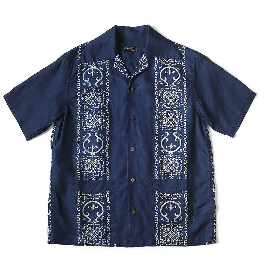 Kapital French Cross Linen Havana Naja Pattern Wrangle Collar Cuban Shirt (Short Sleeve)