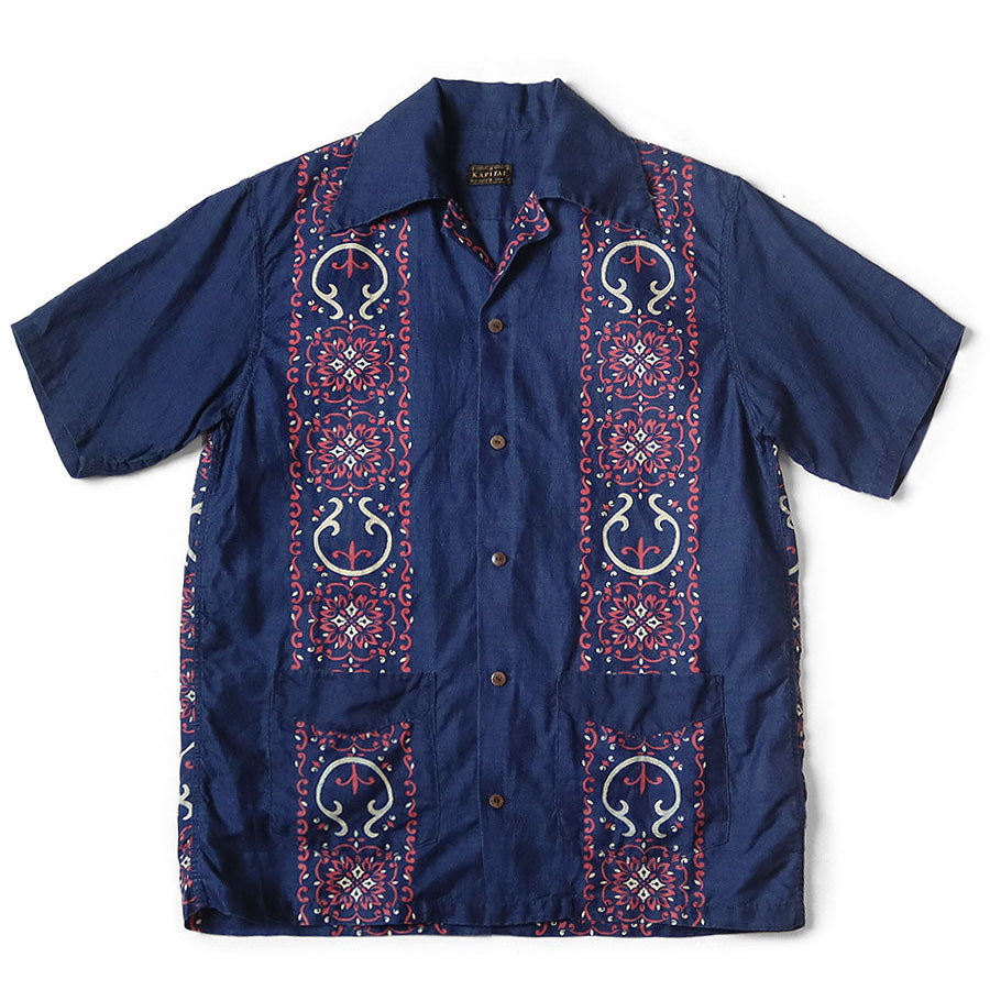 Kapital French Cross Linen Havana Naja Pattern Wrangle Collar Cuban Shirt (Short Sleeve)