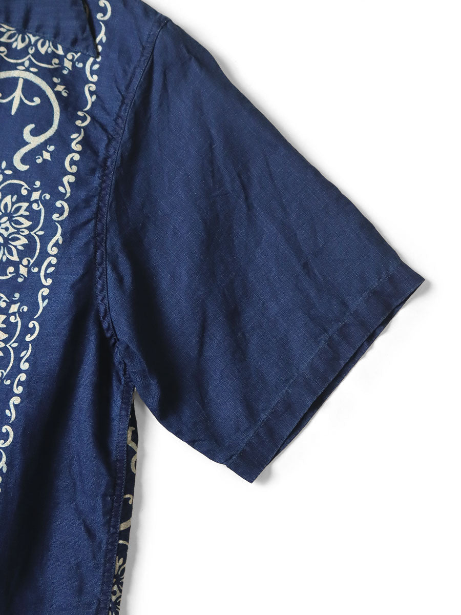 Kapital French Cross Linen Havana Naja Pattern Wrangle Collar Cuban Shirt (Short Sleeve)