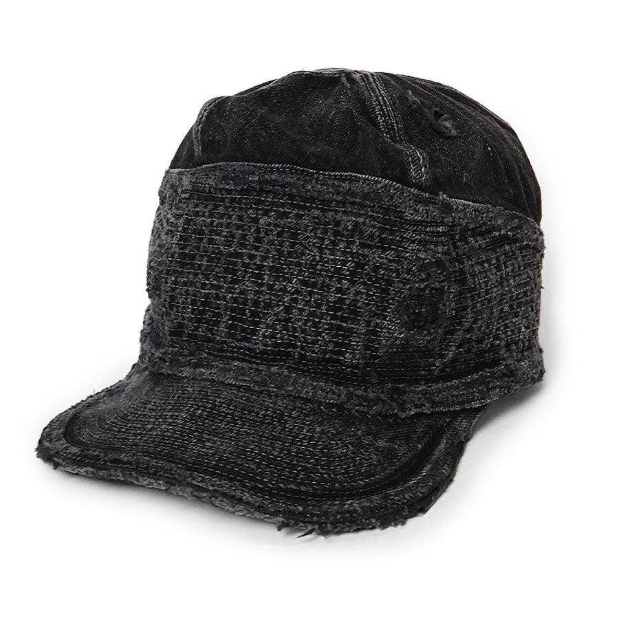 Kapital 11.5oz Black x Black Denim Old Man & The Sea Cap (Distressed Remake)