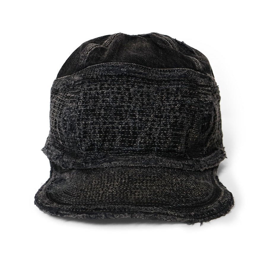 Kapital 11.5oz Black x Black Denim Old Man & The Sea Cap (Distressed Remake)