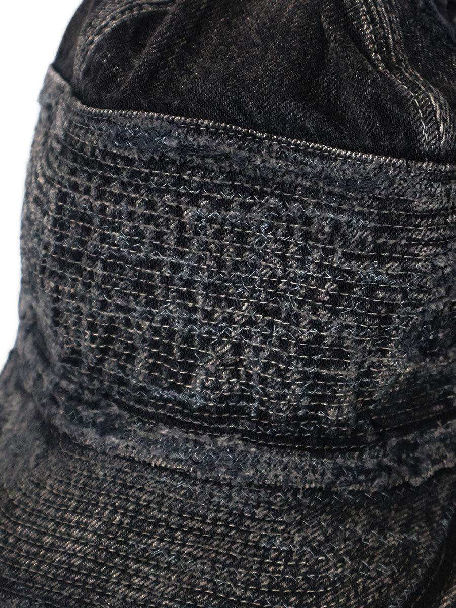Kapital 11.5oz Black x Black Denim Old Man & The Sea Cap (Distressed Remake)
