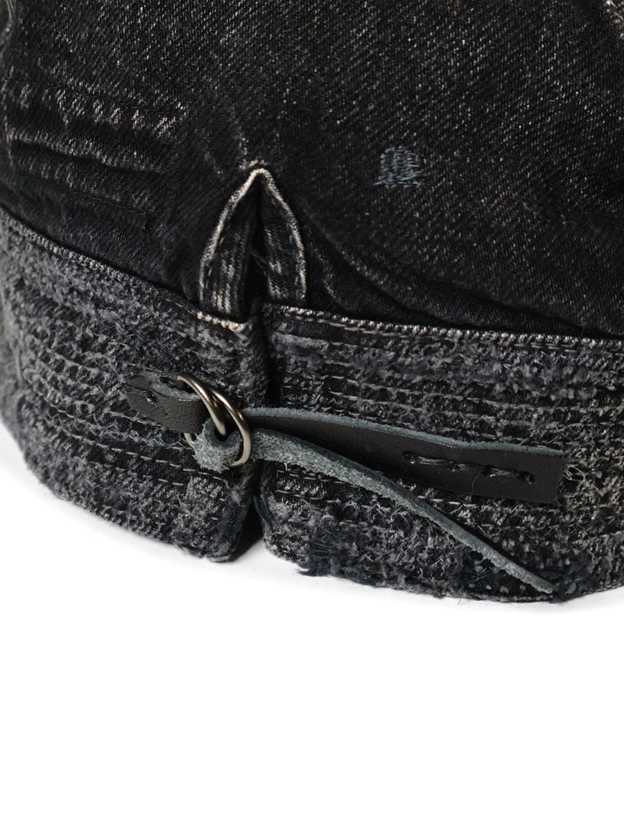 Kapital 11.5oz Black x Black Denim Old Man & The Sea Cap (Distressed Remake)