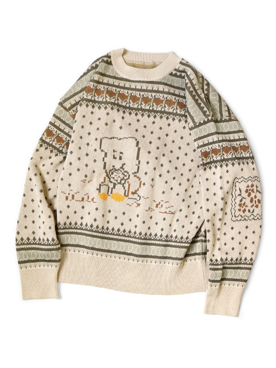 Kapital 8G Cotton Knit Peckish Rainbowy Fair Isle Crew Sweater