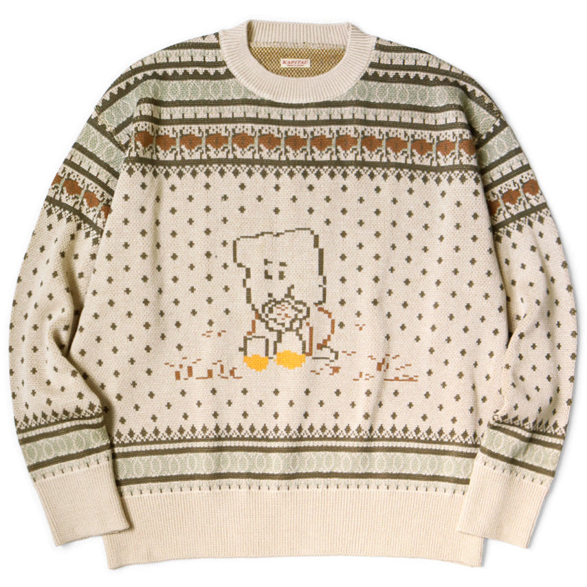 Kapital 8G Cotton Knit Peckish Rainbowy Fair Isle Crew Sweater