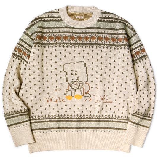 Kapital 8G Cotton Knit Peckish Rainbowy Fair Isle Crew Sweater