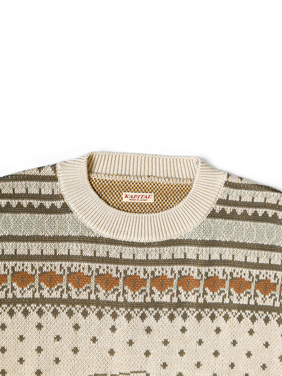 Kapital 8G Cotton Knit Peckish Rainbowy Fair Isle Crew Sweater