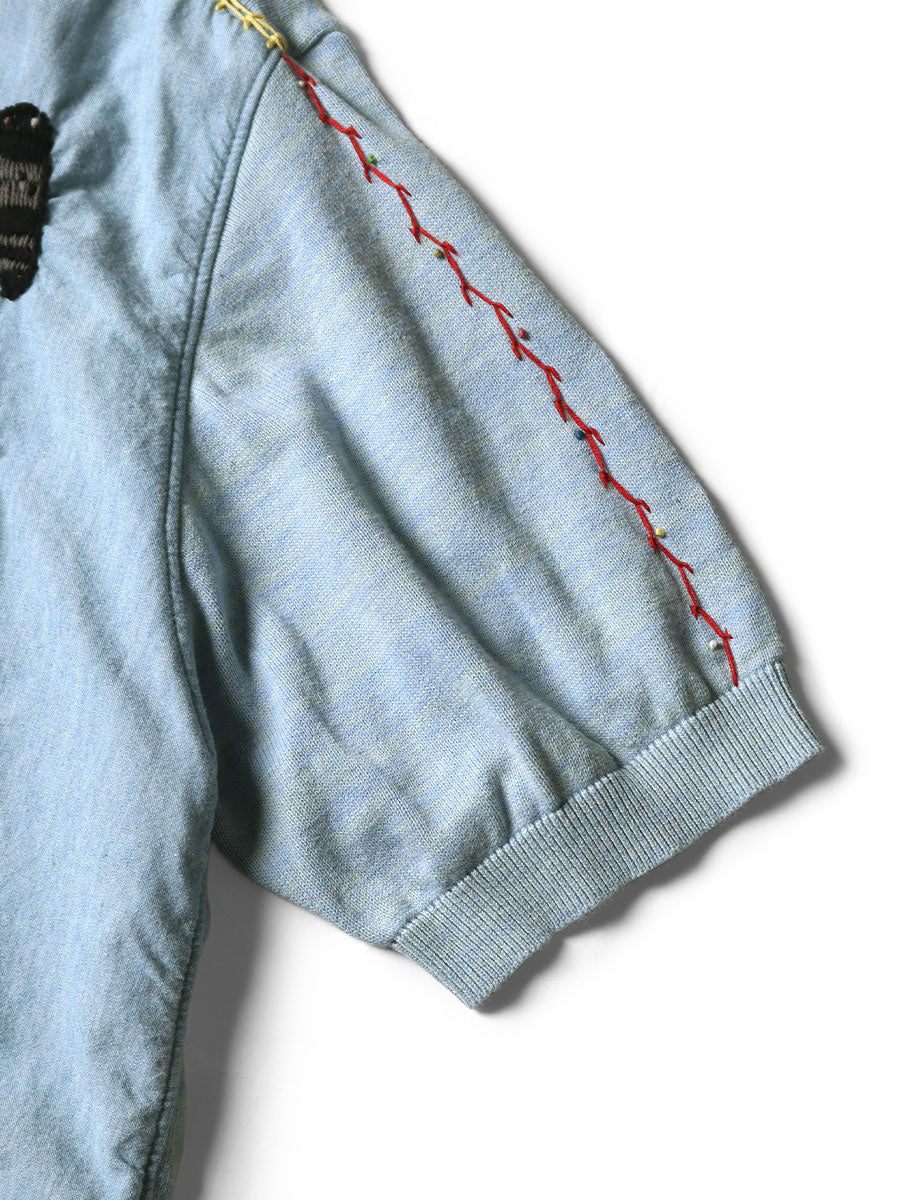 Kapital Knit x Chambray Polo Shirt (Crow & Cat Embroidery)