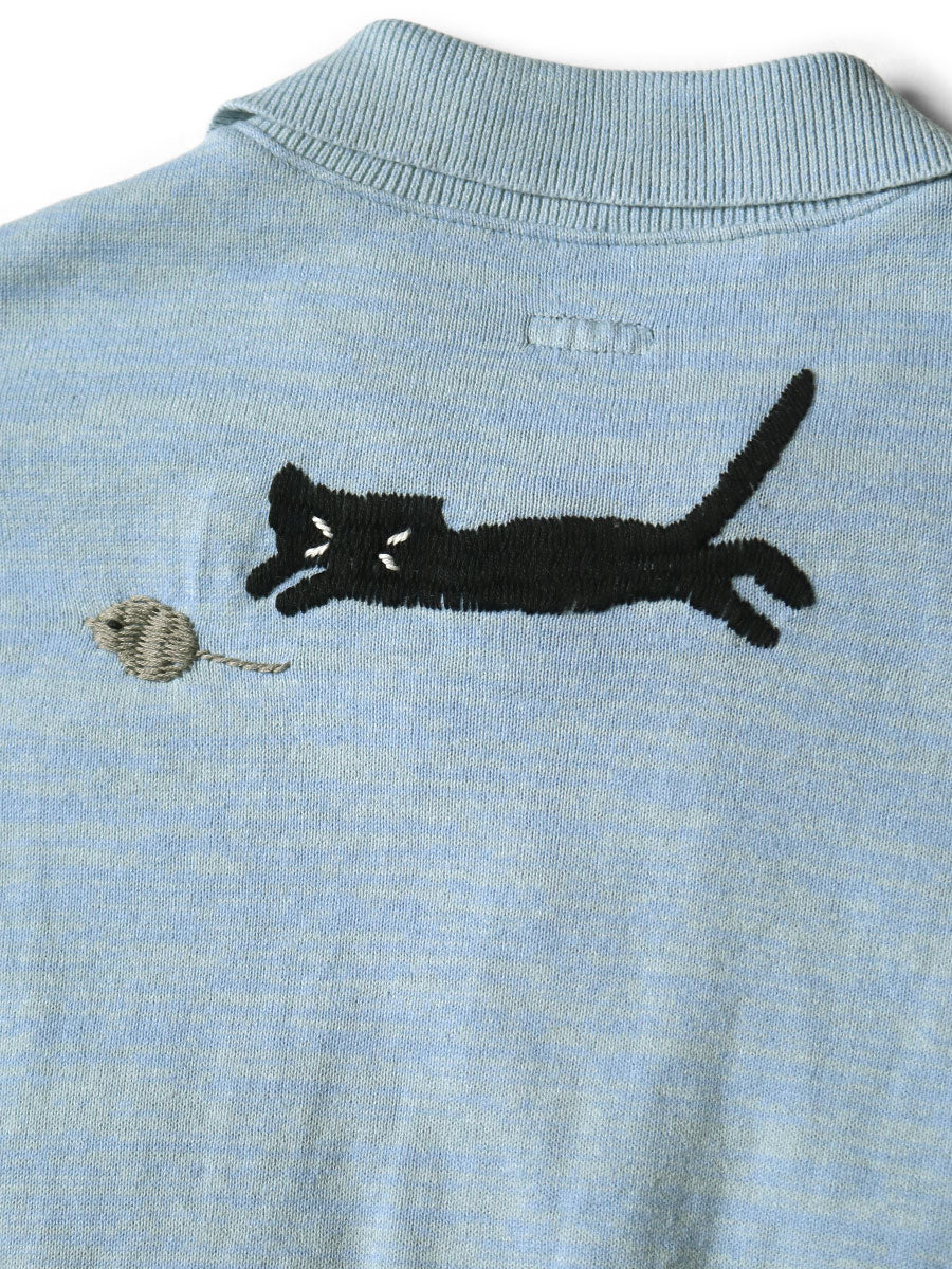 Kapital Knit x Chambray Polo Shirt (Crow & Cat Embroidery)