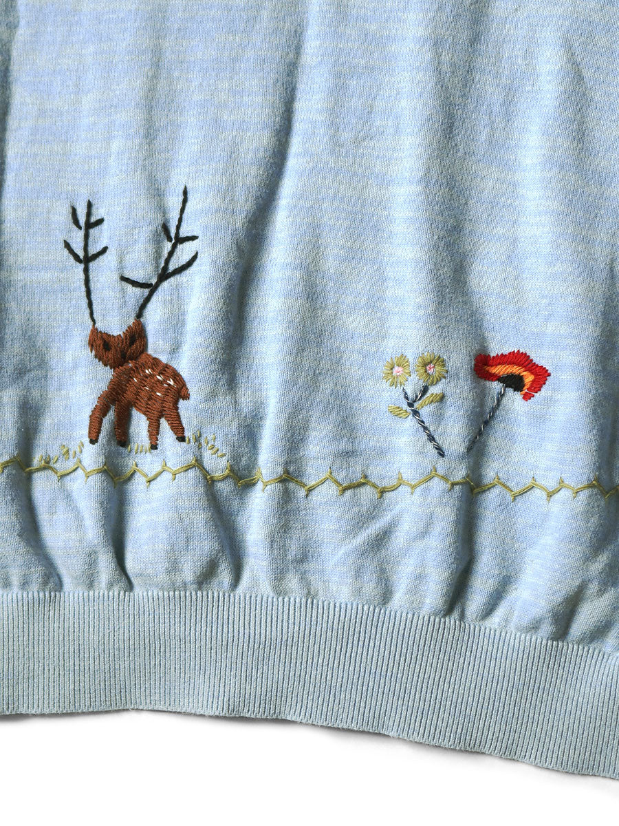 Kapital Knit x Chambray Polo Shirt (Crow & Cat Embroidery)