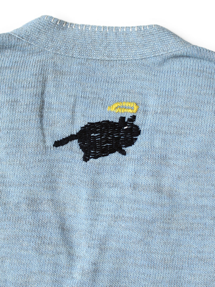Kapital Knit And Chambray Cardigan (Crow & Cat Embroidery)