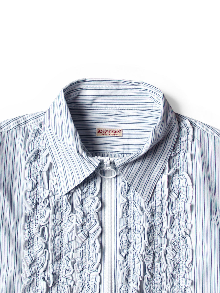 Kapital Cotton Striped Zipper Frill Shirt