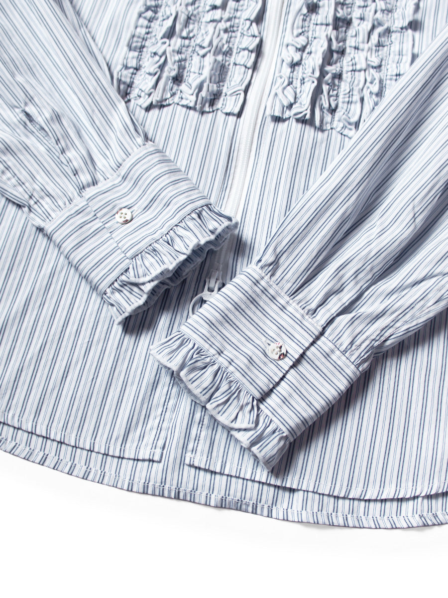 Kapital Cotton Striped Zipper Frill Shirt