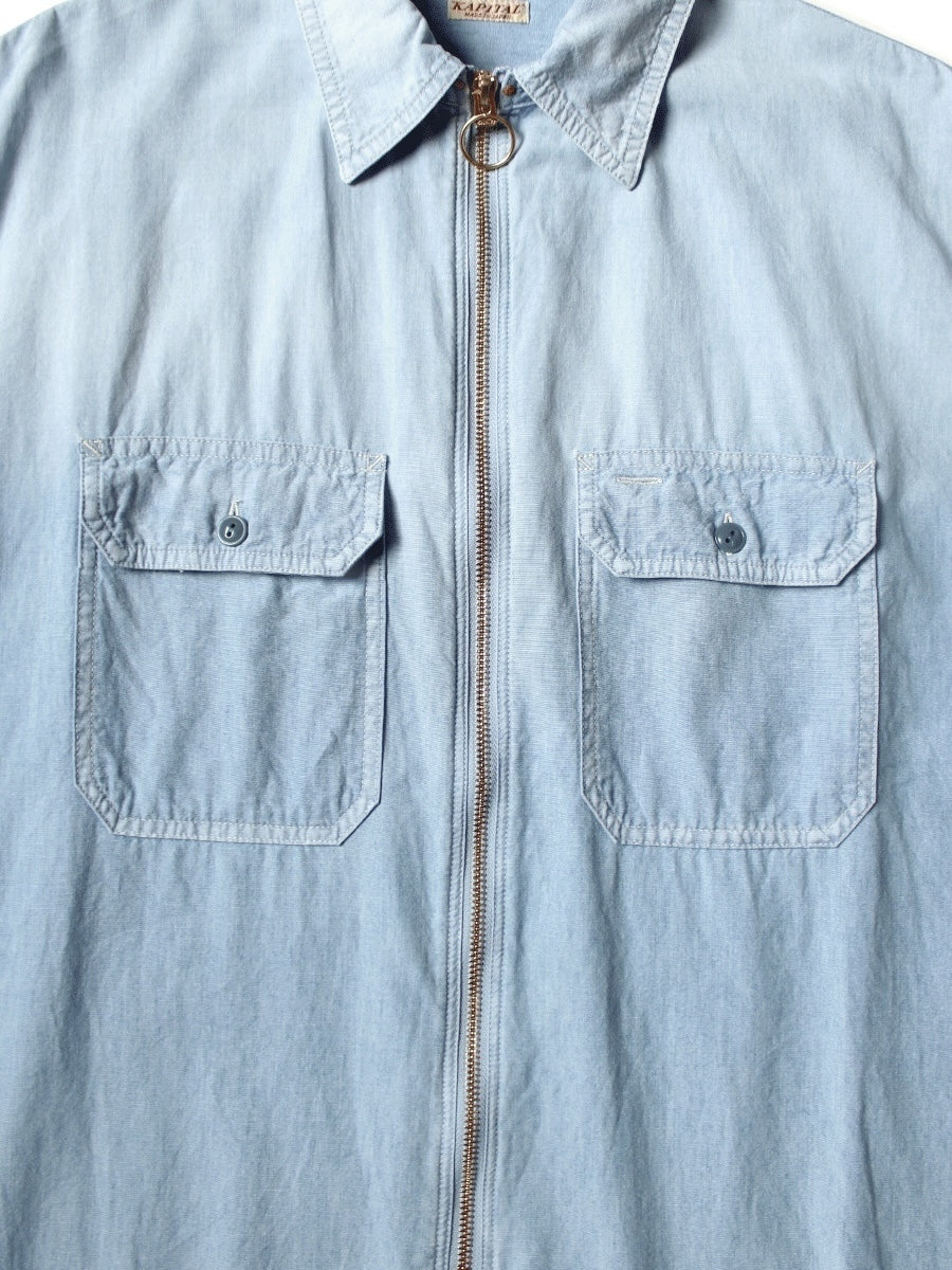 Kapital Chambray Sleeveless Zipper Work Shirt