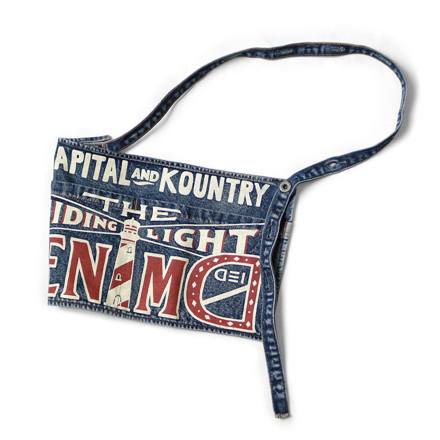 Kapital 13oz Denim Damaged Short Apron (GUIDING LIGHT Print)