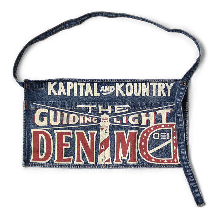 Kapital 13oz Denim Damaged Short Apron (GUIDING LIGHT Print)