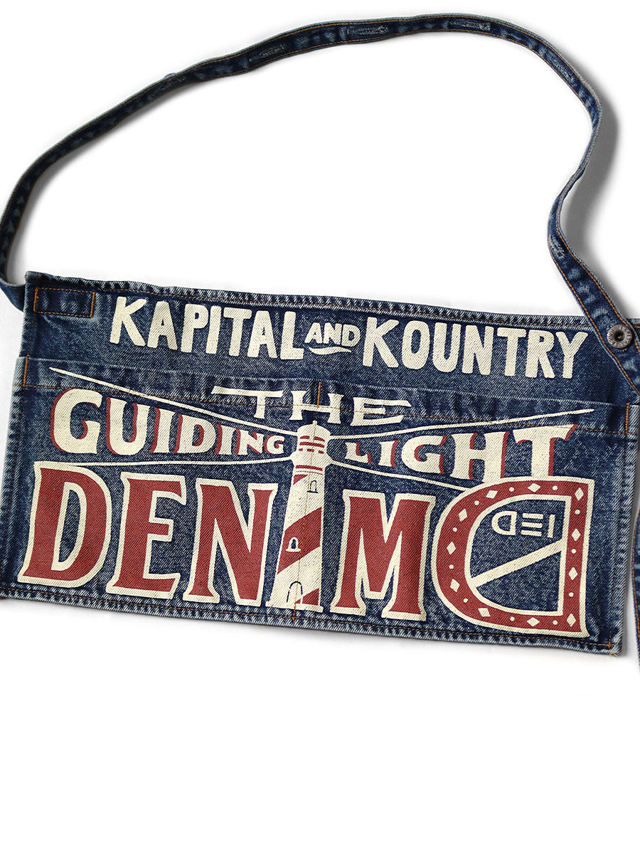 Kapital 13oz Denim Damaged Short Apron (GUIDING LIGHT Print)