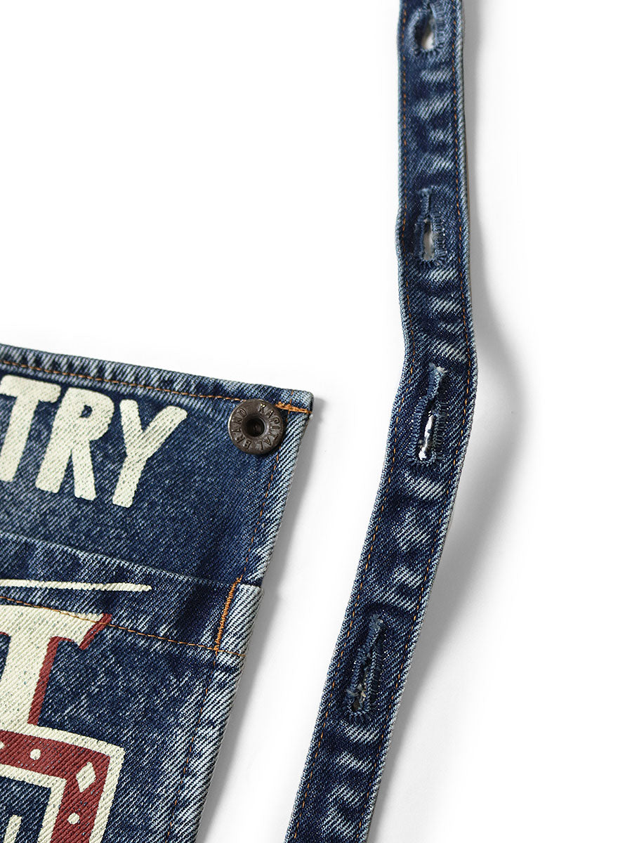 Kapital 13oz Denim Damaged Short Apron (GUIDING LIGHT Print)