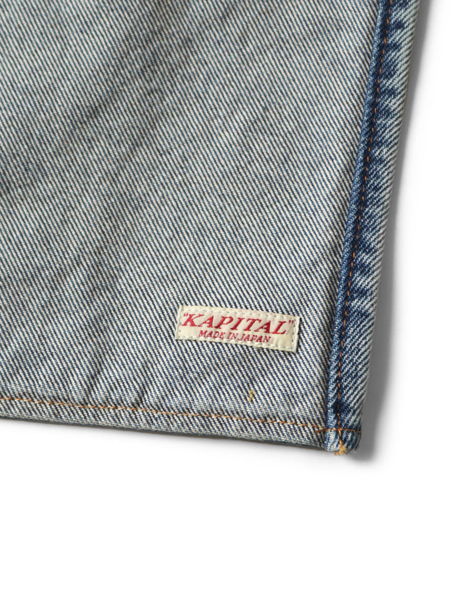 Kapital 13oz Denim Damaged Short Apron (GUIDING LIGHT Print)