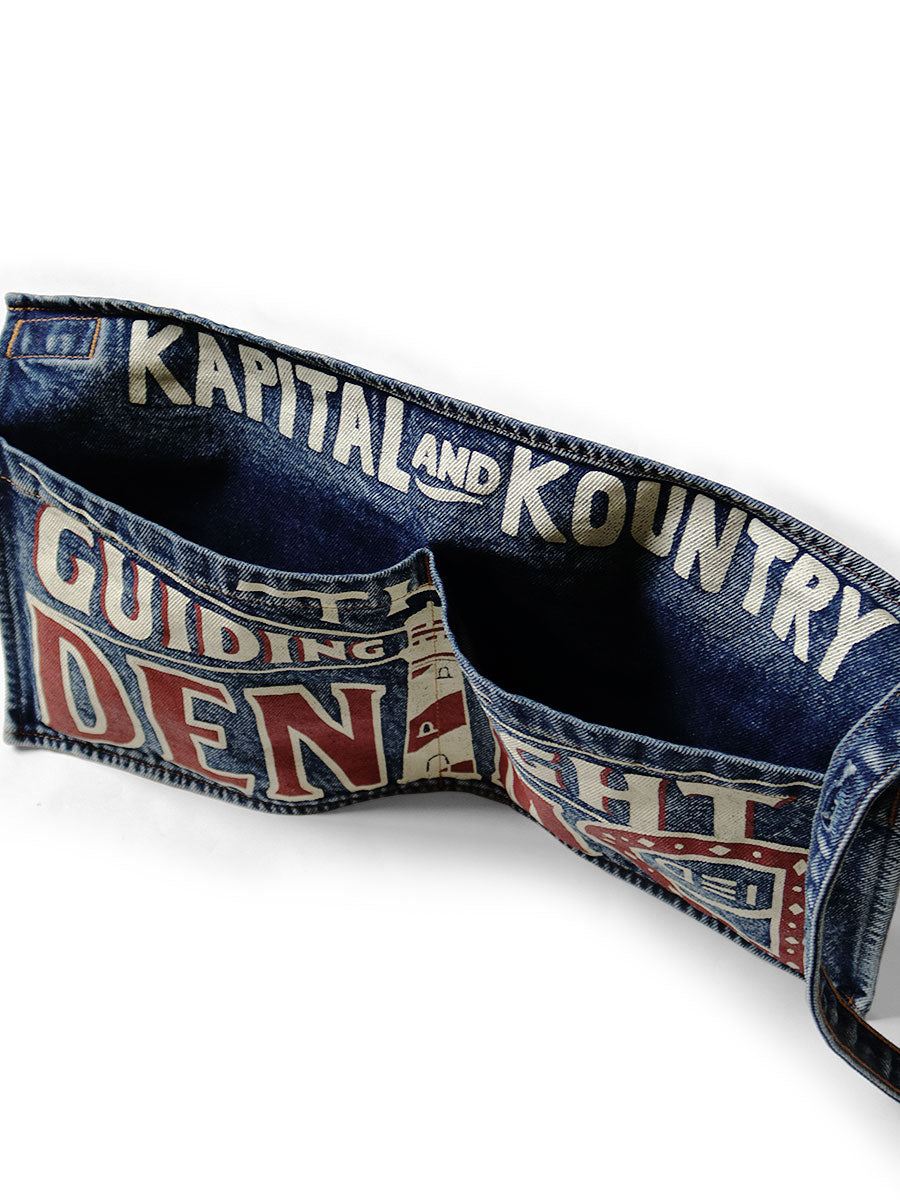 Kapital 13oz Denim Damaged Short Apron (GUIDING LIGHT Print)