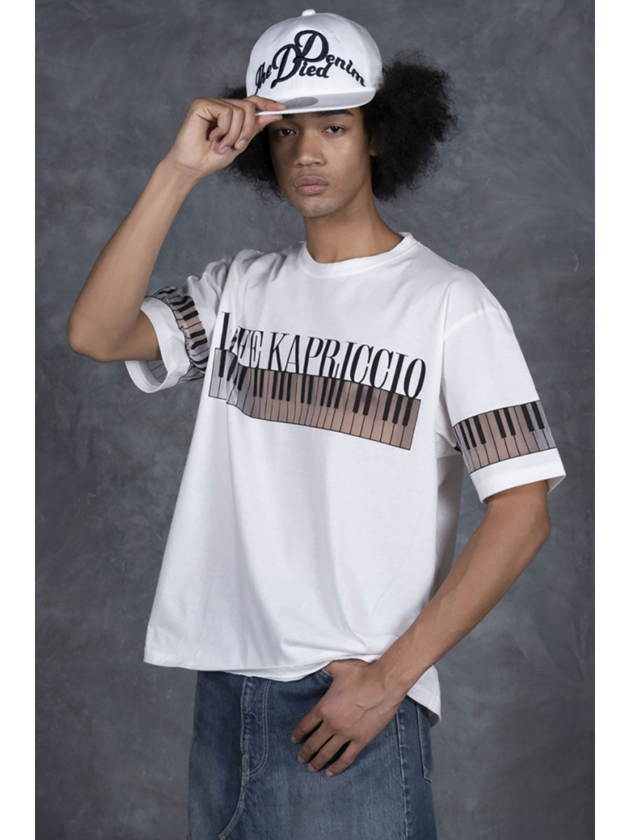 Kapital Sheer Opal Jersey Crew T-Shirt (Life Kapriccio Piano Print)