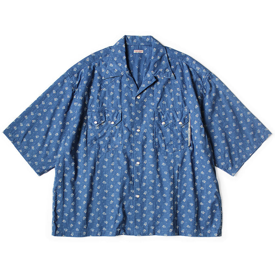 Kapital Dobby Stripe IDG Discharge Print Open Collar Western Big Shirt