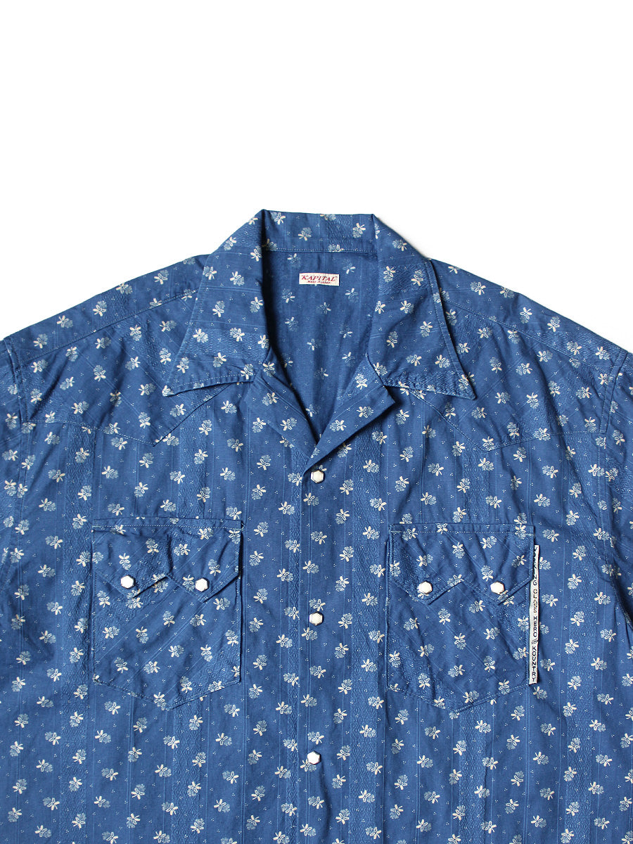 Kapital Dobby Stripe IDG Discharge Print Open Collar Western Big Shirt