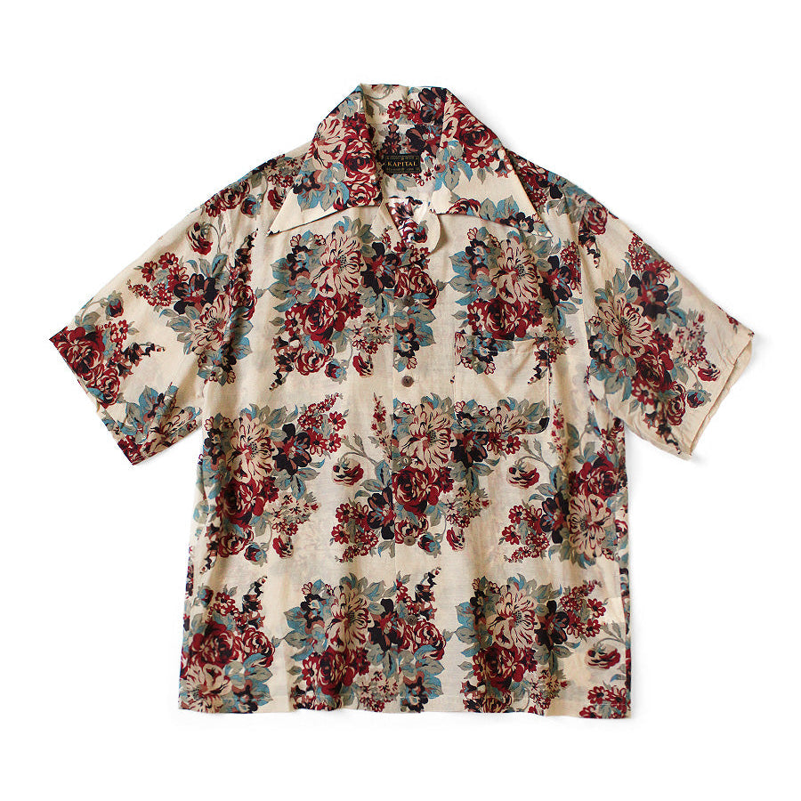 Kapital Silk Rayon Champetre Amaterasu Pattern Wrangle Collar Aloha Shirt