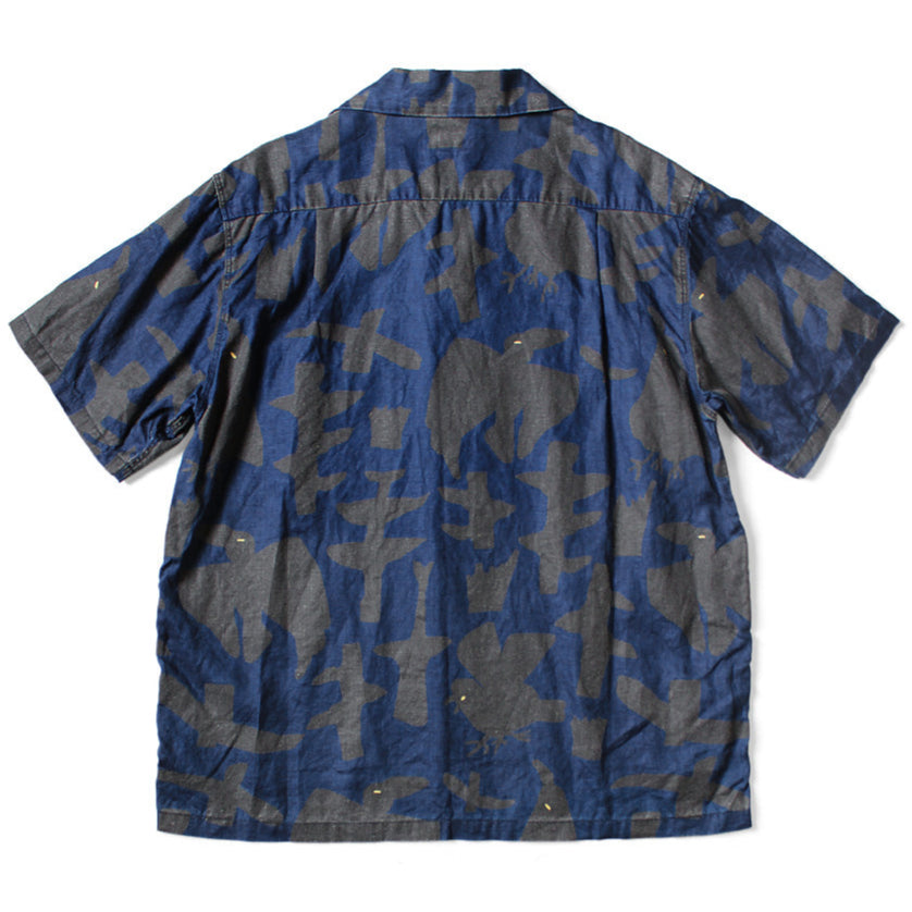Kapital French Cross Linen Guiding Light Crow Discharge Print Aloha Shirt