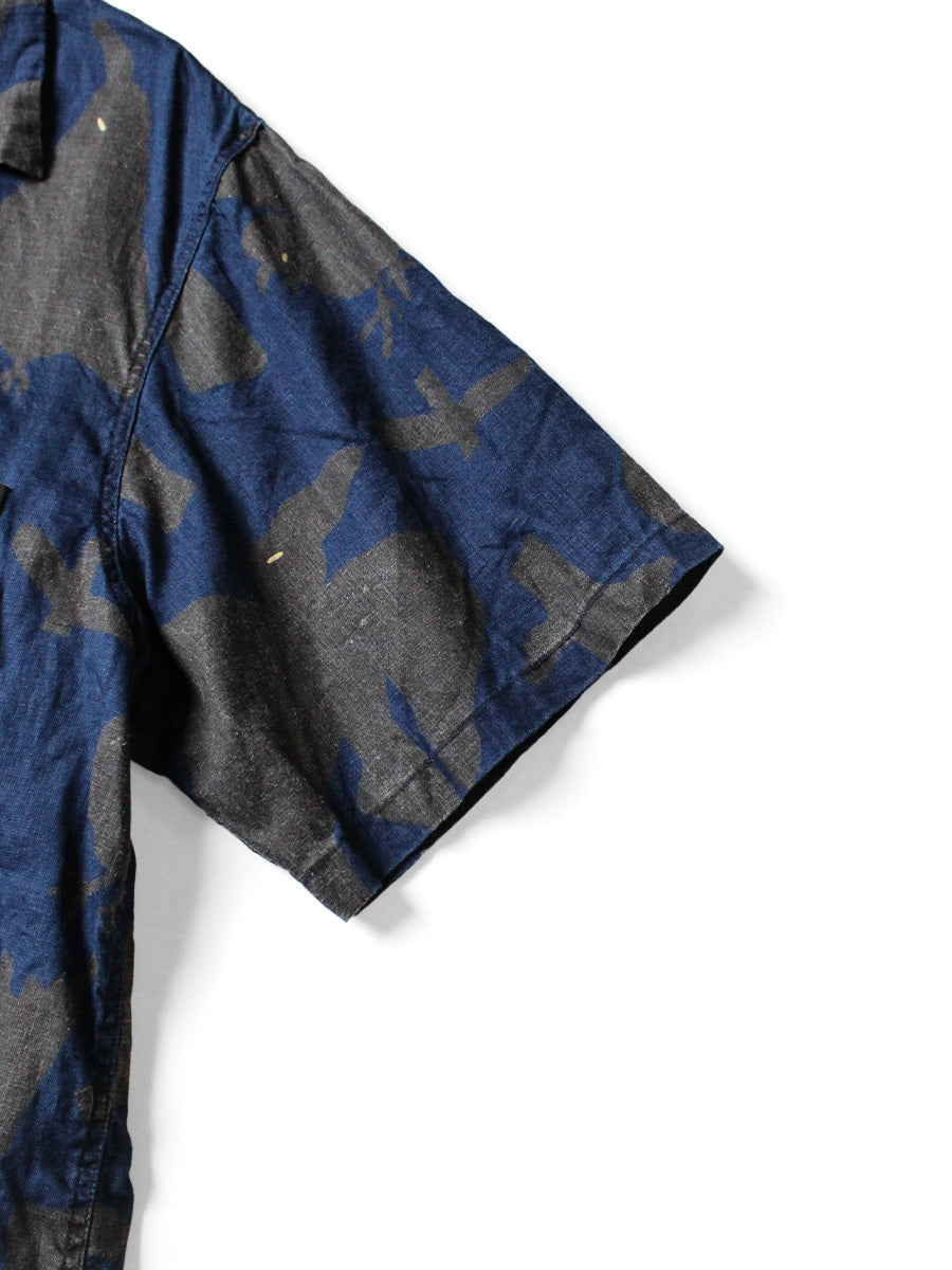 Kapital French Cross Linen Guiding Light Crow Discharge Print Aloha Shirt