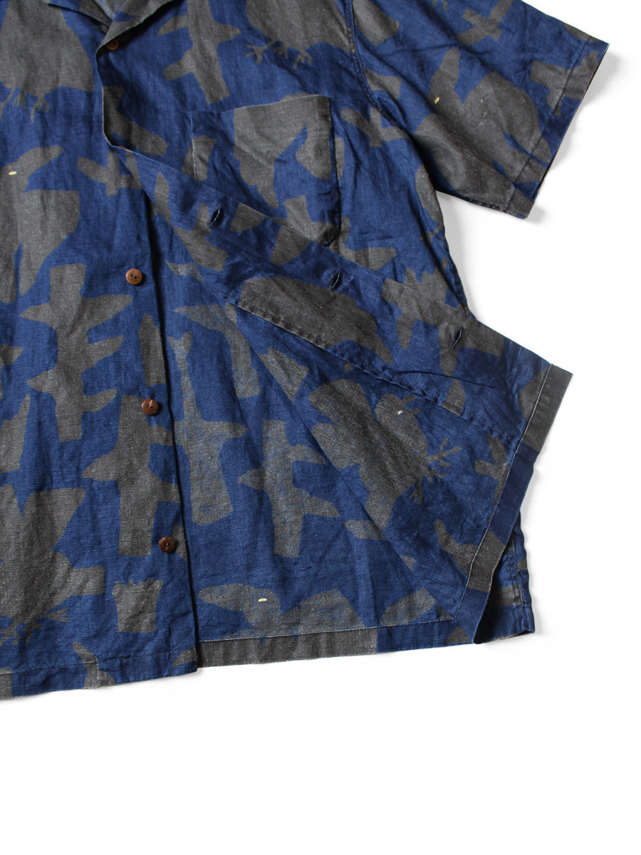 Kapital French Cross Linen Guiding Light Crow Discharge Print Aloha Shirt