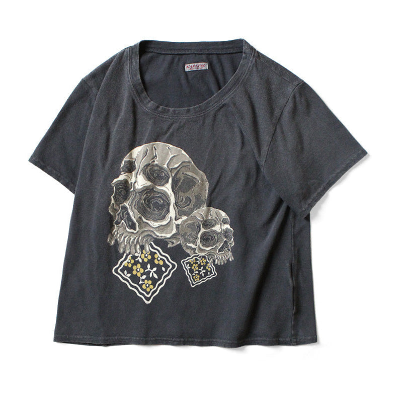 Kapital Jersey Cropped T-Shirt (Peckish Rain Skull Print)